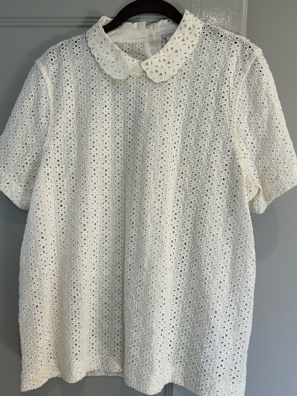 J CREW Eyelet Peter Pan Collar Top Cream Size XL NWT